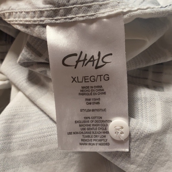 Chalc L White Plaid Button Front. Short Sleeves. - Picture 8 of 8